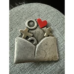 Vintage XOXO Pin Brooch Silver Tone Open Envelope Hugs And Kisses Letter Whimsy
